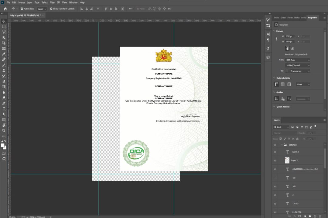 Modèle Word et PDF de certificat de constitution du Myanmar template Modèle Word et PDF de certificat de constitution du Myanmar template